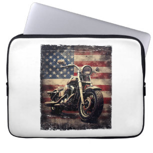 Vintage Motorcycle USA Flag Retro Biker American Laptop Sleeve