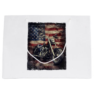Vintage Motorcycle USA Flag Retro Biker American Large Gift Bag