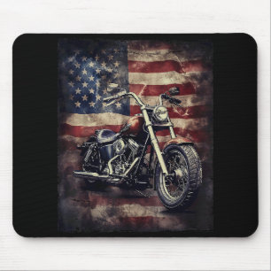 Vintage Motorcycle USA Flag Retro Biker American Mouse Pad
