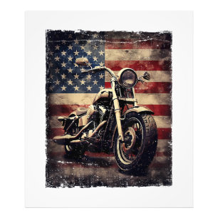 Vintage Motorcycle USA Flag Retro Biker American Photo Print