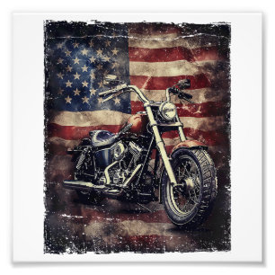 Vintage Motorcycle USA Flag Retro Biker American Photo Print