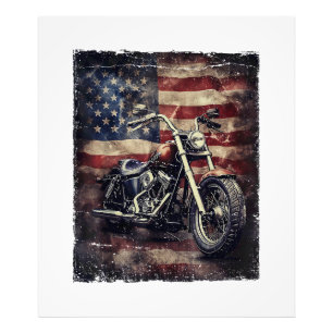 Vintage Motorcycle USA Flag Retro Biker American Photo Print