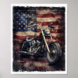 Vintage Motorcycle USA Flag Retro Biker American Poster