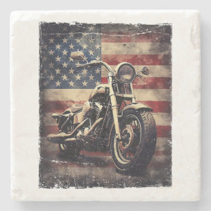 Vintage Motorcycle USA Flag Retro Biker AmericanVi Stone Coaster