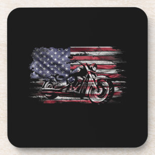 Vintage Motorcycle USA Flag Retro Biker, Motorcycl Coaster