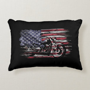 Vintage Motorcycle USA Flag Retro Biker, Motorcycl Decorative Cushion