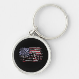 Vintage Motorcycle USA Flag Retro Biker, Motorcycl Key Ring