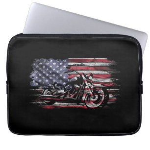 Vintage Motorcycle USA Flag Retro Biker, Motorcycl Laptop Sleeve