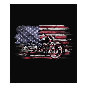 Vintage Motorcycle USA Flag Retro Biker, Motorcycl Photo Print
