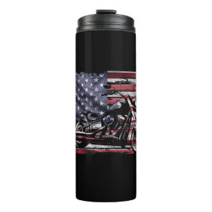 Vintage Motorcycle USA Flag Retro Biker, Motorcycl Thermal Tumbler