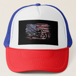 Vintage Motorcycle USA Flag Retro Biker, Motorcycl Trucker Hat