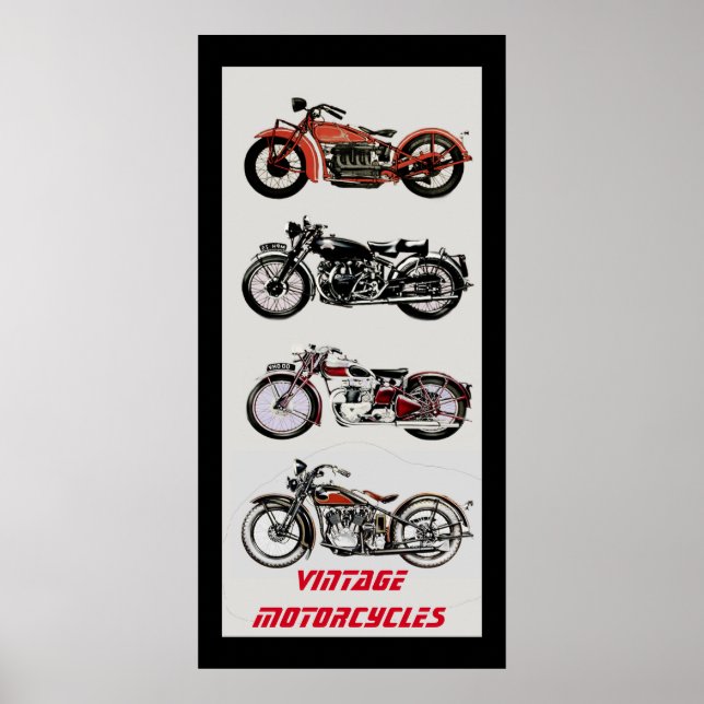 ViNTAGE MOTORCYCLES Black Red Grey Poster (Front)