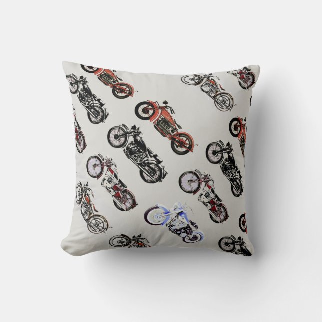 VINTAGE MOTORCYCLES red black grey Cushion (Front)