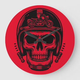 vintage motorcyclist skull legend large clock