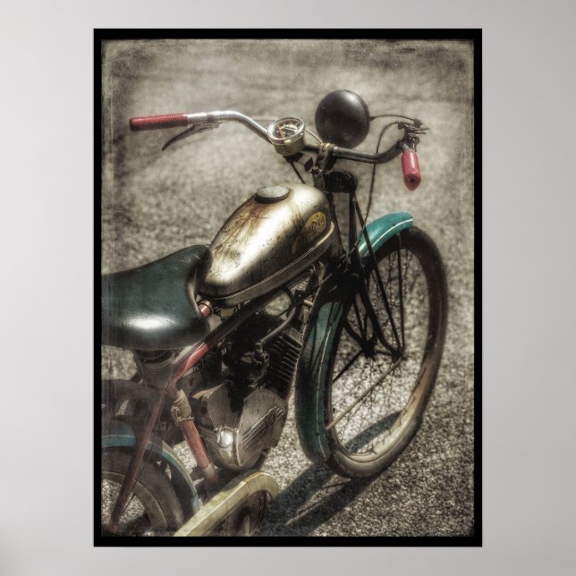 Vintage Motorised Bicycle Poster (Front)