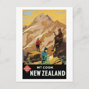 Vintage Mount Cook New Zealand Travel Poster Postcard
