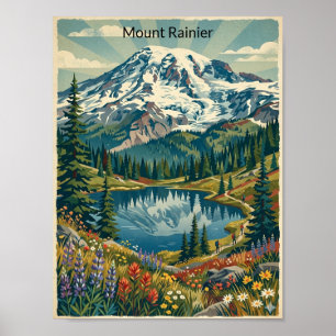 Vintage Mount Rainier National Park Mountains Poster