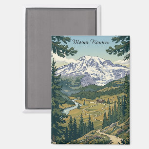 Vintage Mount Rainier National Park Travel Magnet