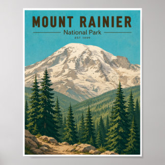 Vintage Mount Rainier National Park Travel Poster