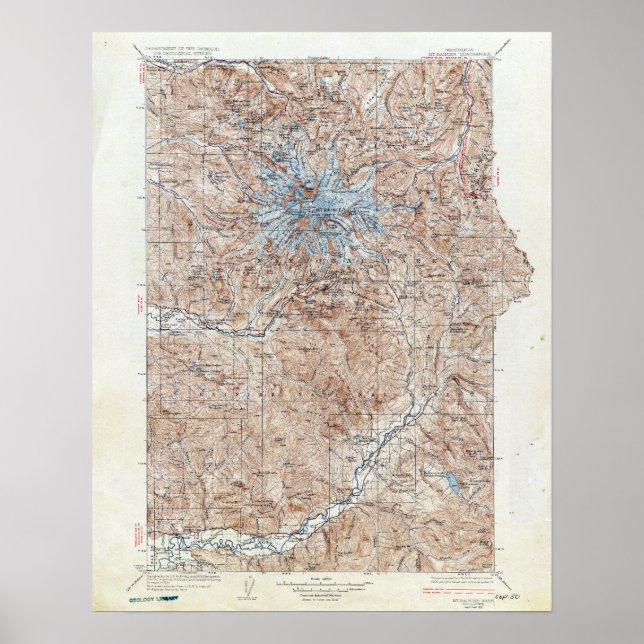 Vintage Mount Rainier Topographical Map Washington Poster (Front)