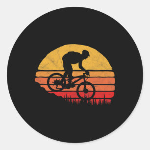 Vintage Mountain Biking Outdoor Retro Sunset Graph Classic Round Sticker