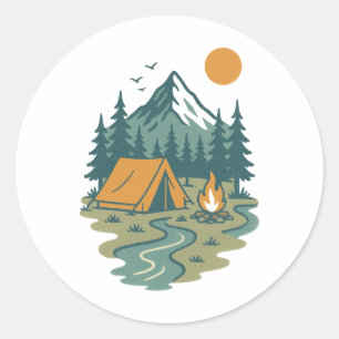 Vintage Mountain Camping Scene Outdoor Adventure Classic Round Sticker
