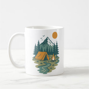 Vintage Mountain Camping Scene Outdoor Adventure Coffee Mug