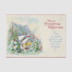 Vintage Mountain Christmas Cabin Tissue Paper