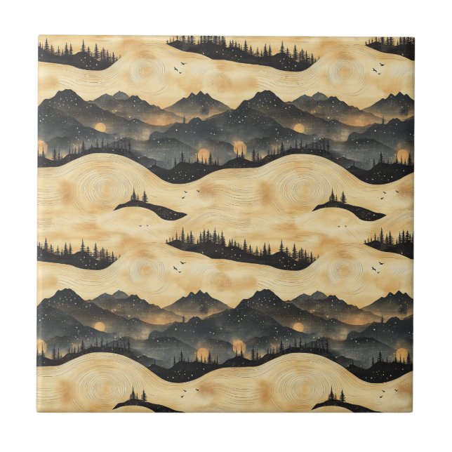 Vintage Mountain Clouds Landscape (1) Ceramic Tile (Front)