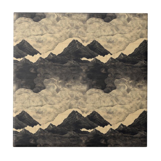 Vintage Mountain Clouds Landscape (2) Ceramic Tile (Front)