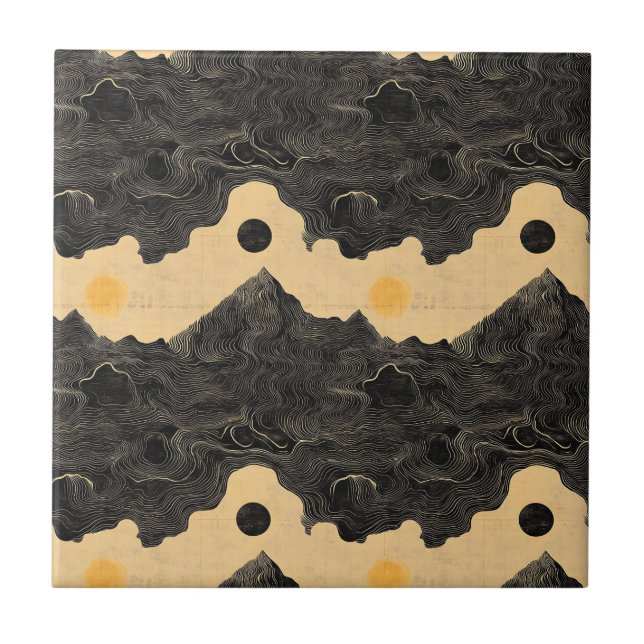Vintage Mountain Clouds Landscape (4) Ceramic Tile (Front)