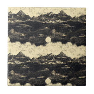 Vintage Mountain Clouds Landscape (5) Ceramic Tile