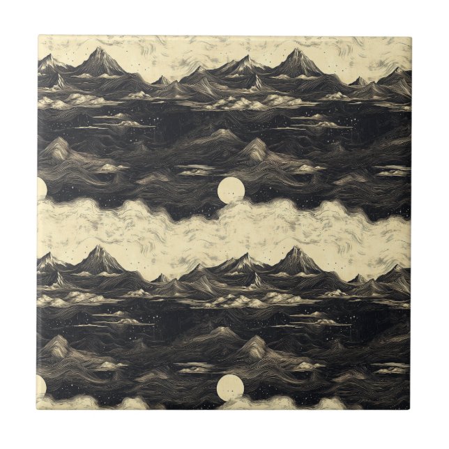 Vintage Mountain Clouds Landscape (5) Ceramic Tile (Front)