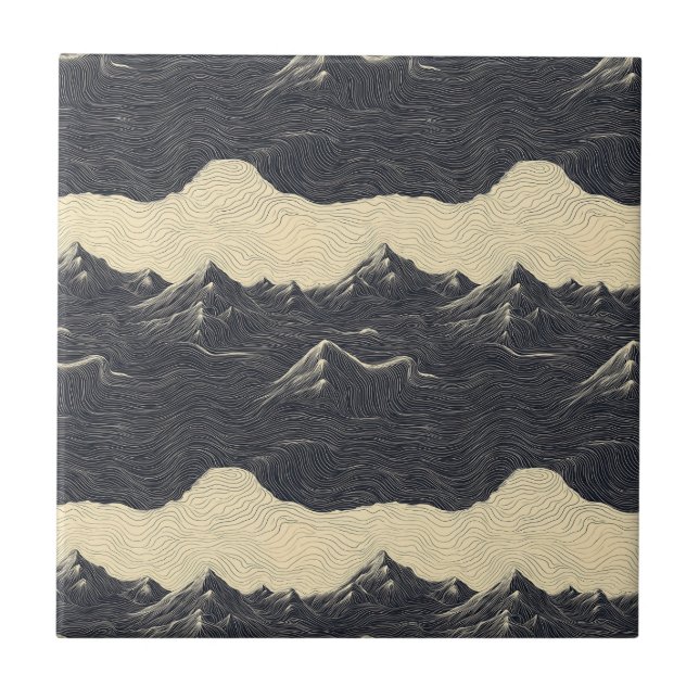 Vintage Mountain Clouds Landscape (6) Ceramic Tile (Front)