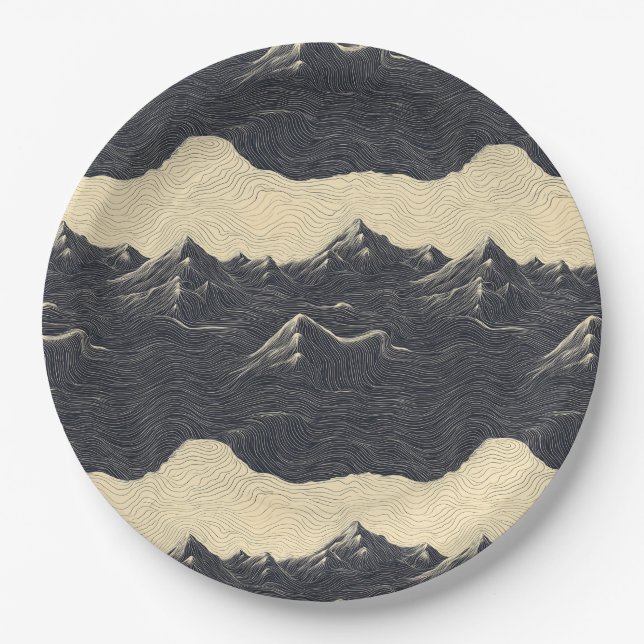 Vintage Mountain Clouds Landscape (6) Paper Plate (Front)