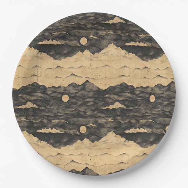 Vintage Mountain Clouds Landscape (7) Paper Plate (Front)