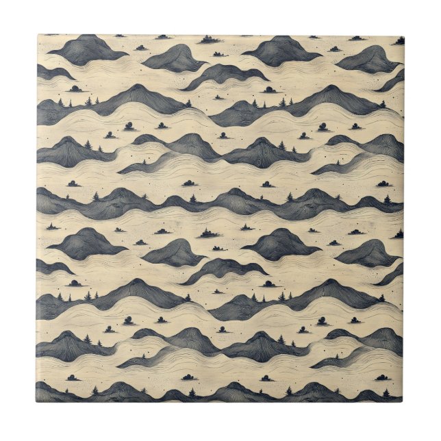 Vintage Mountain Clouds Landscape (8) Ceramic Tile (Front)