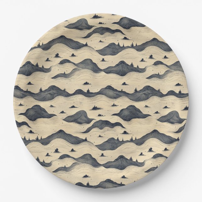 Vintage Mountain Clouds Landscape (8) Paper Plate (Front)