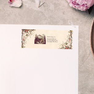 Vintage Mountain Forest Evergreen Tree Wedding Return Address Label
