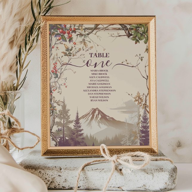 Vintage Mountain Forest Evergreen Tree Wedding Table Number (Creator Uploaded)