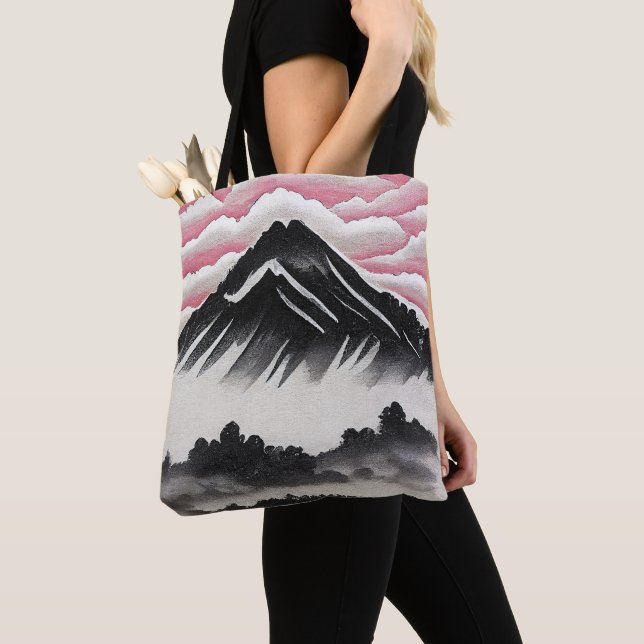Vintage Mountain Japanese Art Landscape Tote Bag (Close Up)