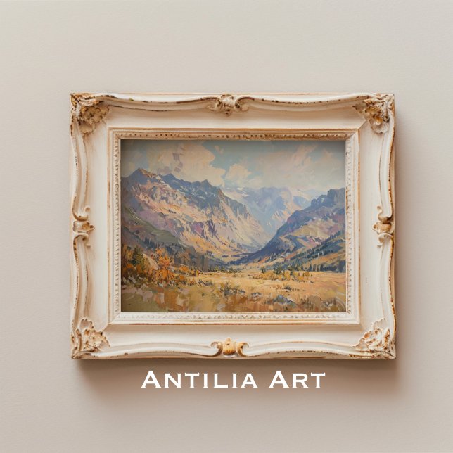 Vintage Mountain Landscape Painting Neutral Tone Poster (Creator Uploaded)