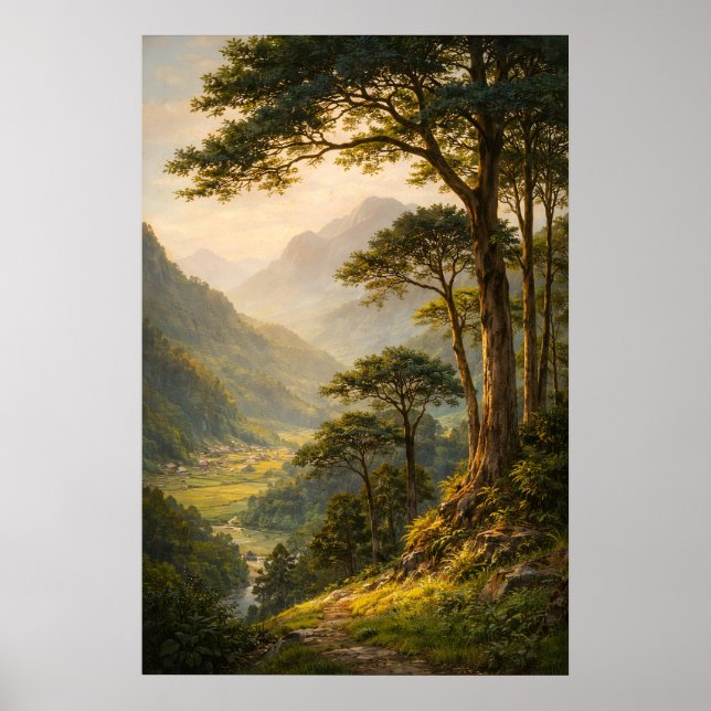 Vintage Mountain Landscape Poster, Serene Forest Poster (Front)