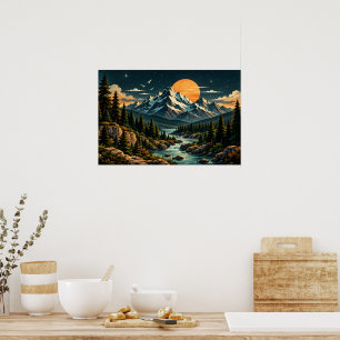 Vintage Mountain Landscape Wall Art Print