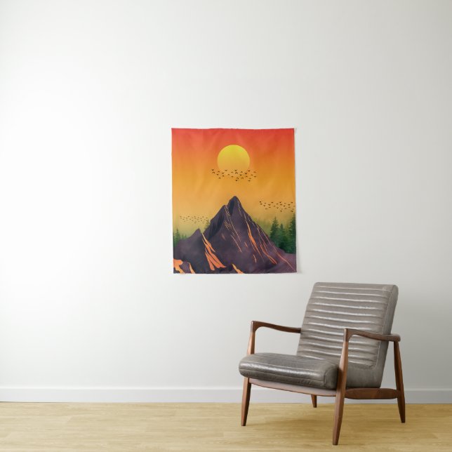 VINTAGE MOUNTAIN NATURE SUNSET TAPESTRY (In Situ)