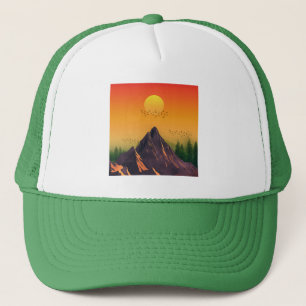 VINTAGE MOUNTAIN NATURE SUNSET TRUCKER HAT