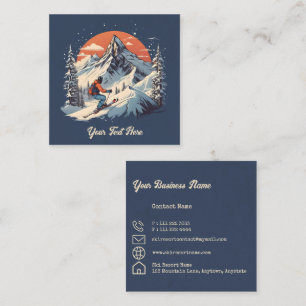 Vintage Mountain Pine Skiing orange Sunset Square Business Card