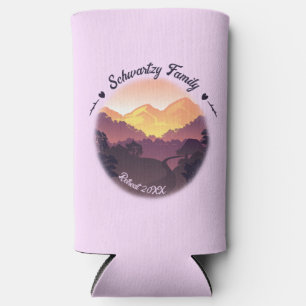 Vintage Mountain Sunset Farmhouse Retreat Purple Seltzer Can Cooler