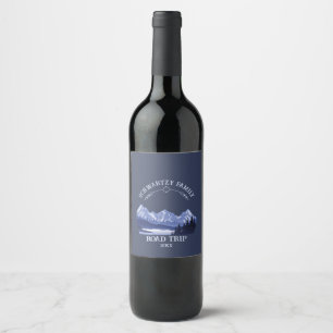 Vintage Mountain Sunset outdoor lake Retreat blue Wine Label