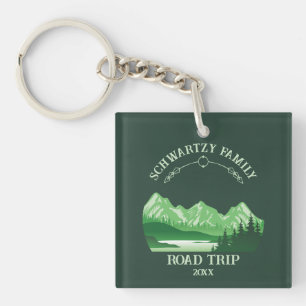Vintage Mountain Sunset outdoor lake Retreat green Key Ring